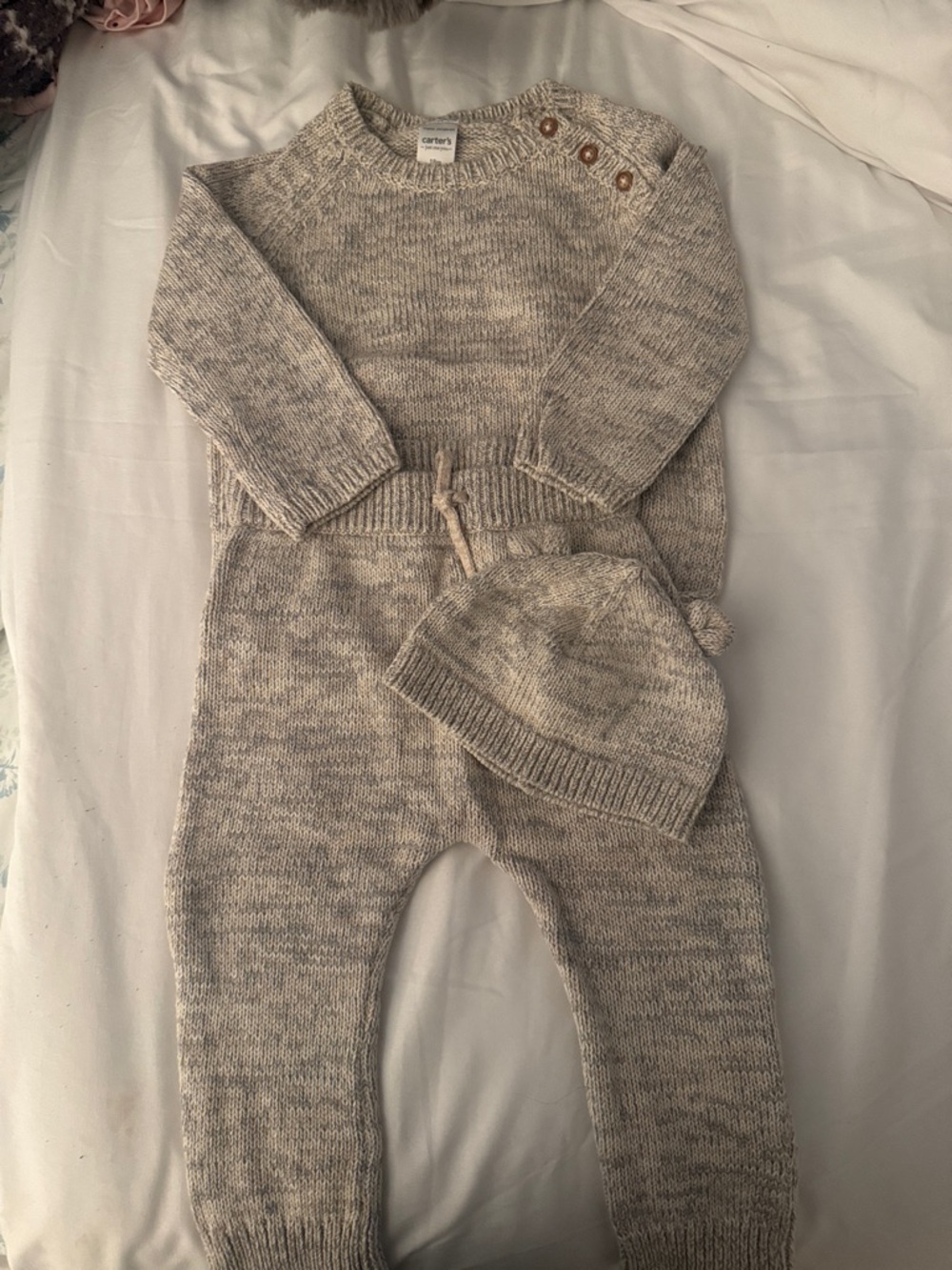 Carter's Cream-Tone Knit One-Piece with Matching Hat